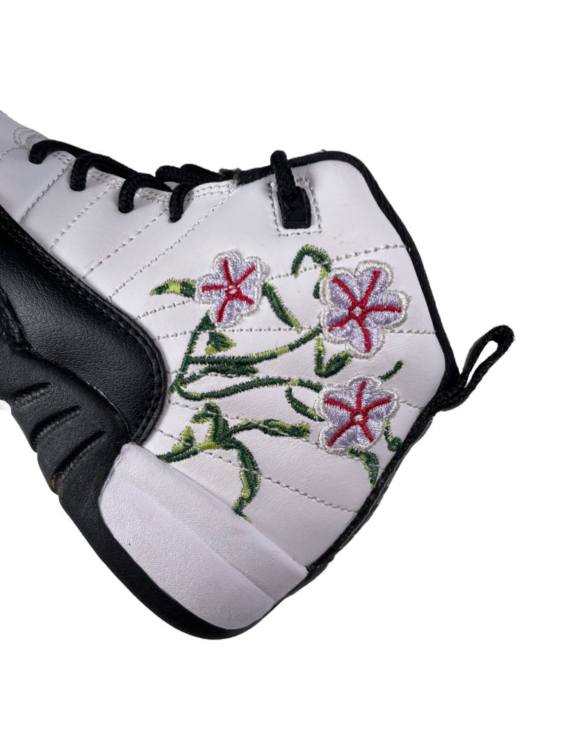 Size 12, Nike Air Jordan, White, Air Jordan 12 retro embroidered floral sneakers
