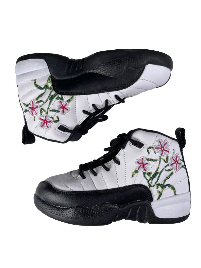 Size 12, Nike Air Jordan, White, Air Jordan 12 retro embroidered floral sneakers