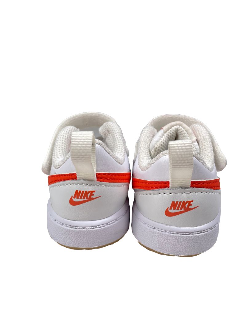 Size 3, Nike, White, Court Borough Low 2 Casual Sneakers, orange swoosh