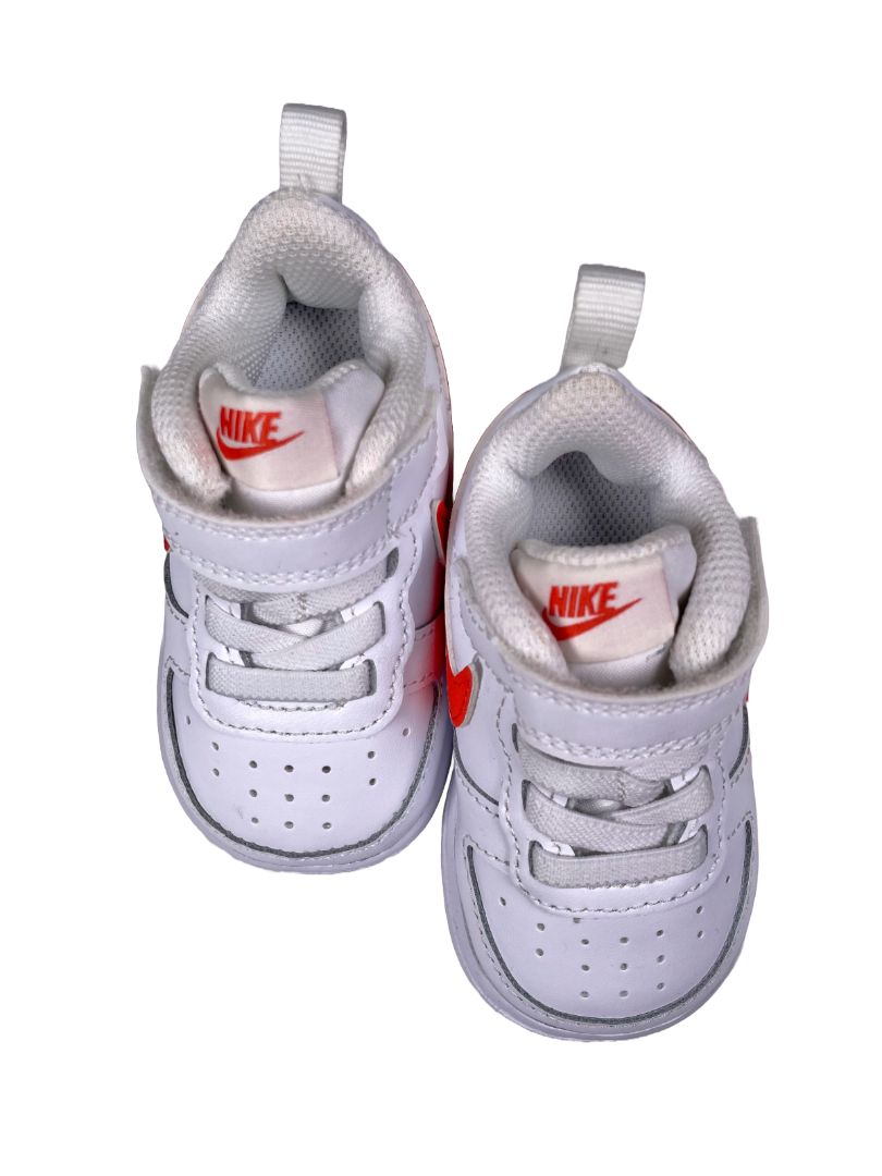 Size 3, Nike, White, Court Borough Low 2 Casual Sneakers, orange swoosh