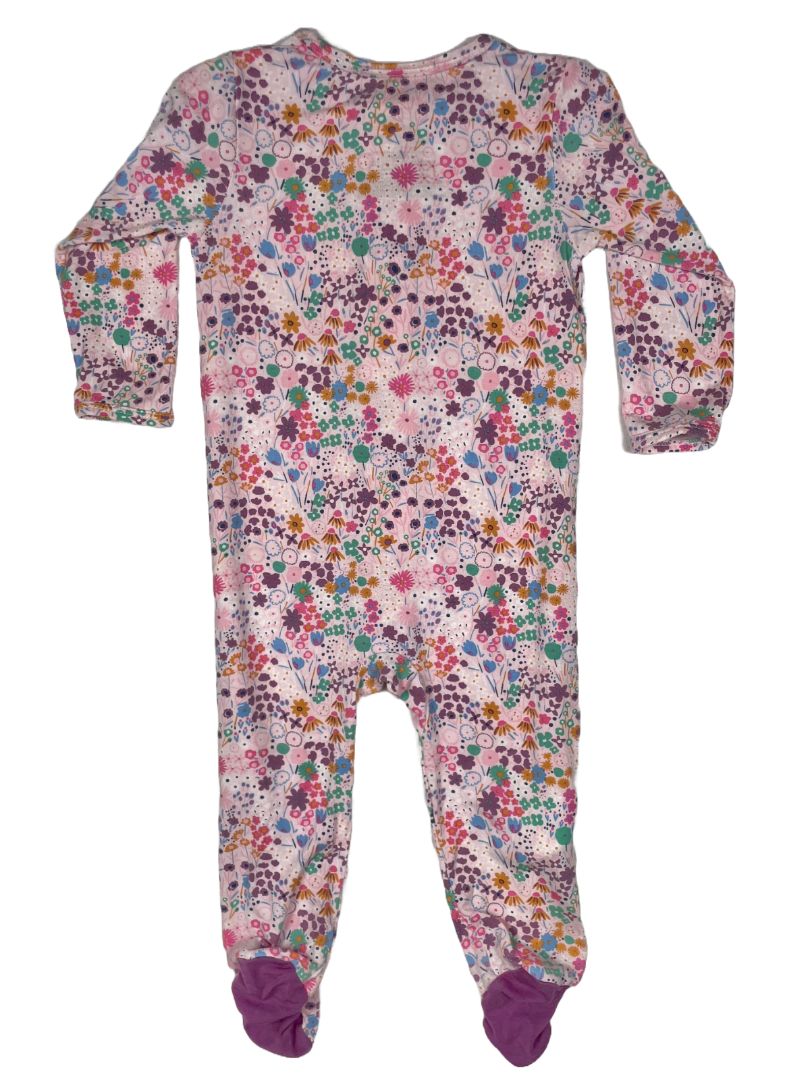 6-9 mo, Magnetic Me, Pink, Floral long-sleeve footed sleeper, magnetic closure, purple/blue/green