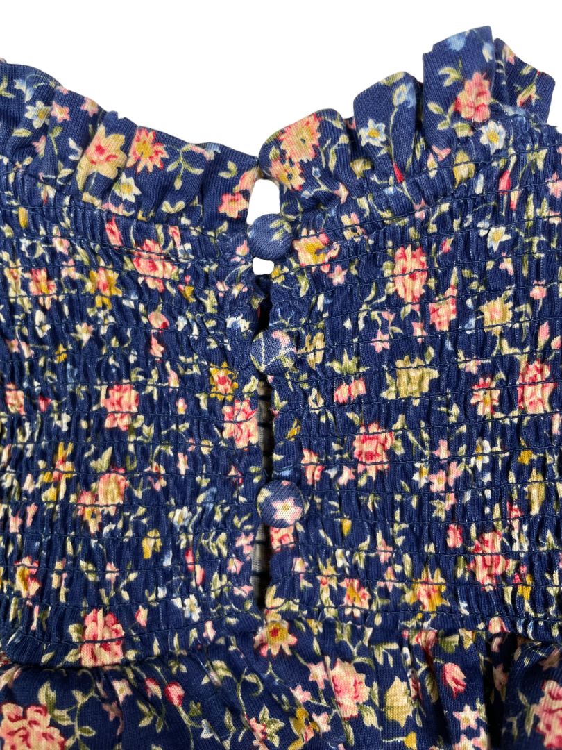 3/3T, Polo Ralph Lauren, Blue, Floral smocked yoke 3/4 sleeve blouse