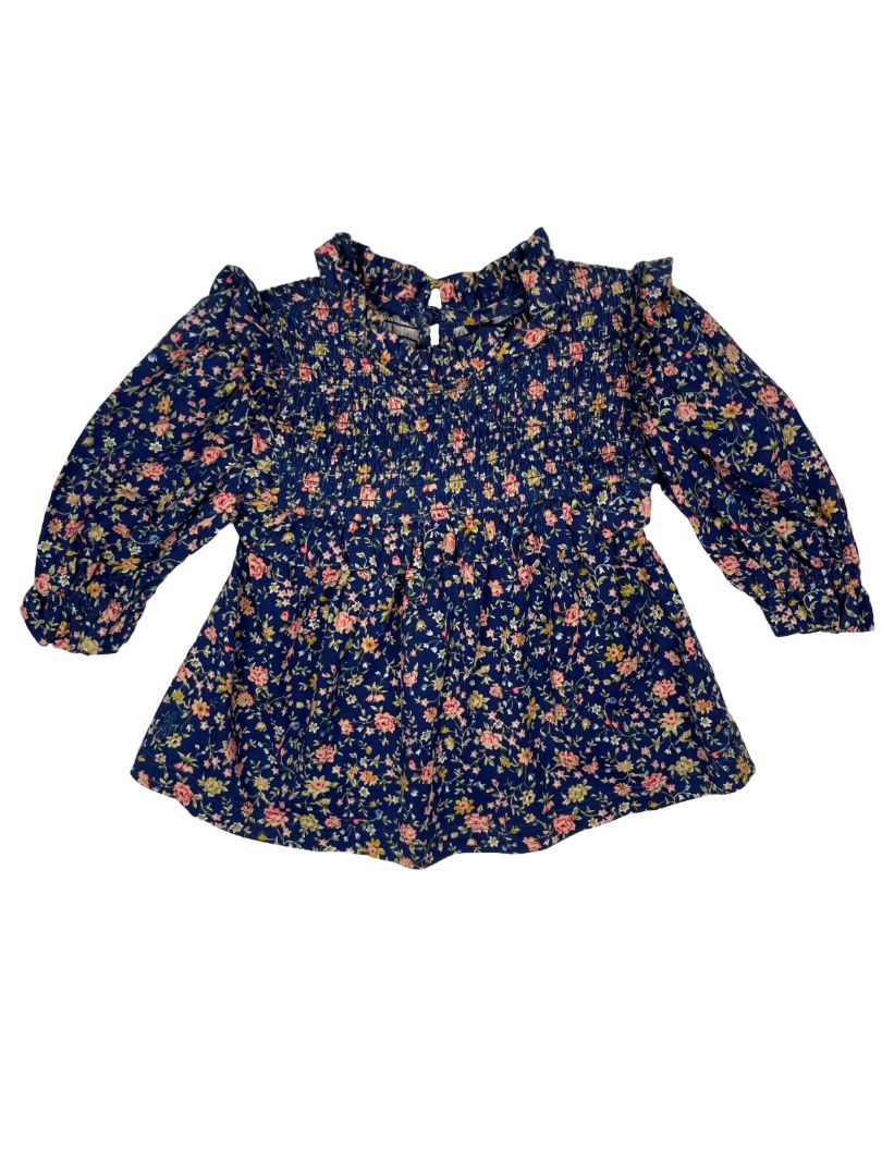 3/3T, Polo Ralph Lauren, Blue, Floral smocked yoke 3/4 sleeve blouse