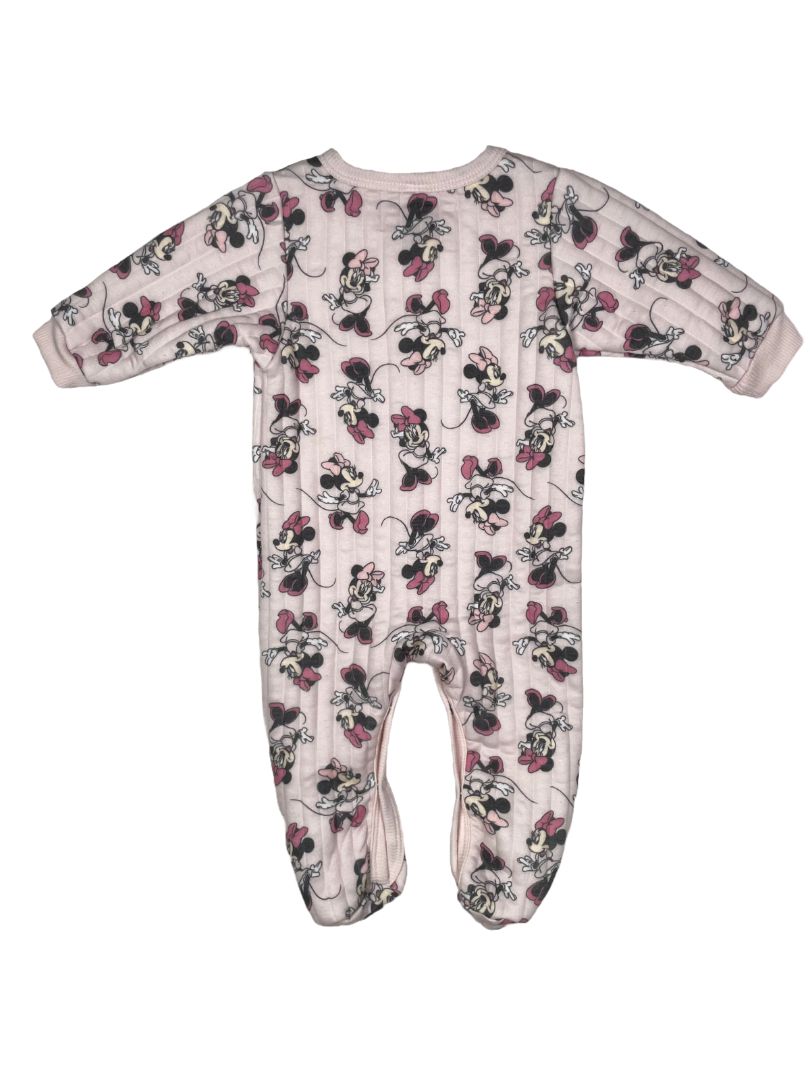 6-9 mo, Disney, Pink, Minnie Mouse quilted footed coverall, snap closure
