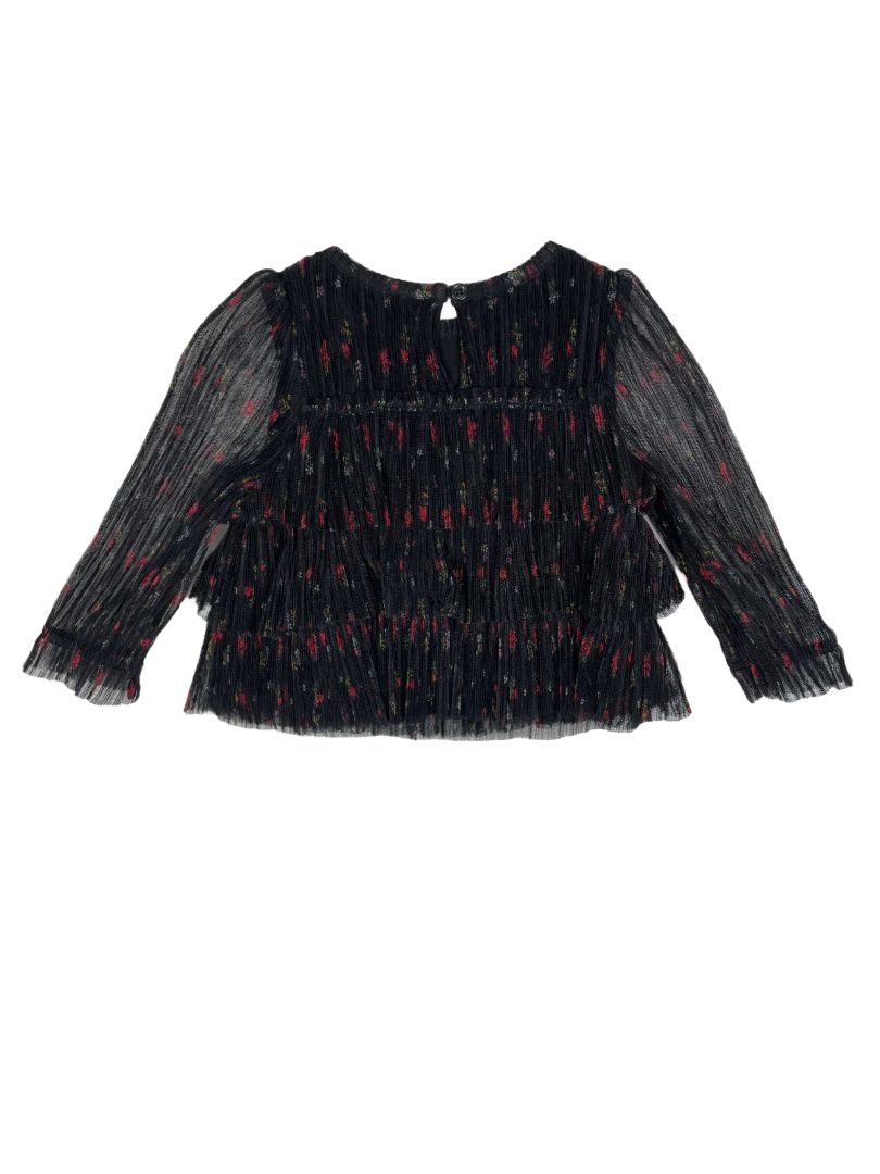 6-12 mo, babyGap, Black, Floral long-sleeve tiered pleated tulle blouse