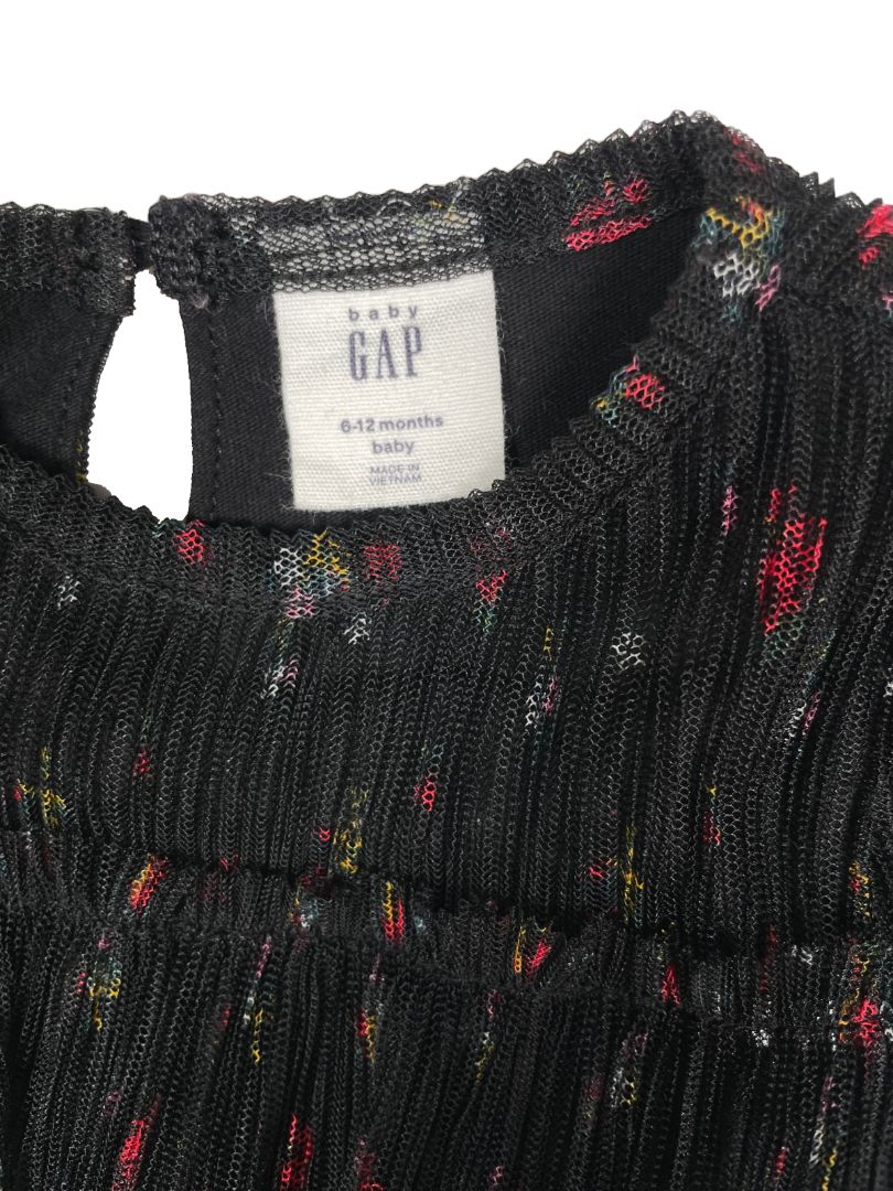 6-12 mo, babyGap, Black, Floral long-sleeve tiered pleated tulle blouse