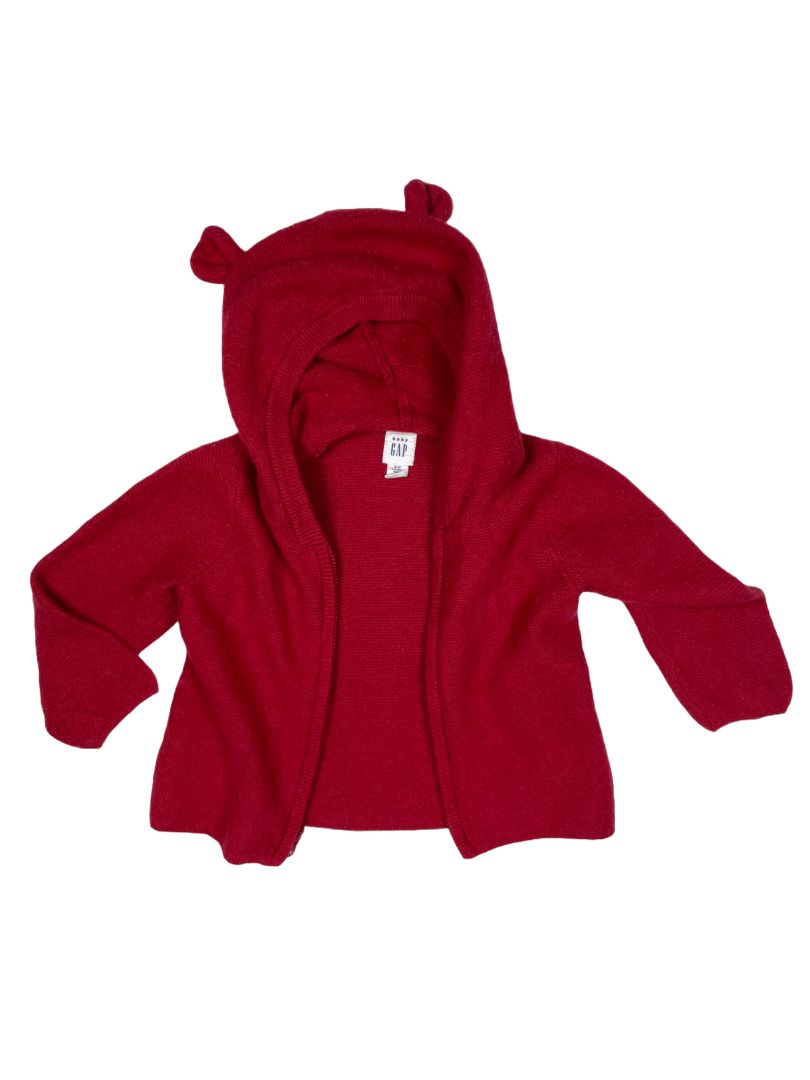 6-12 mo, babyGap, Red, Zip-up hooded sweater with bear ears