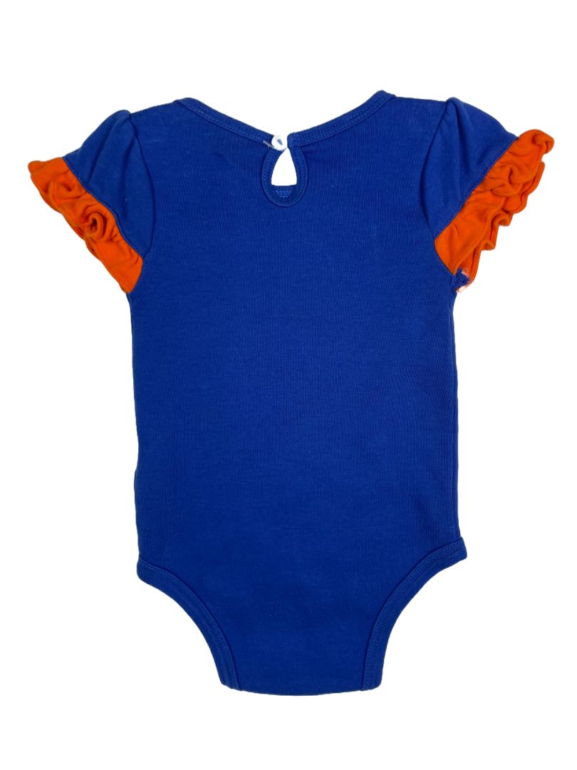 12 mo, NBA, Blue, NY Knicks short-sleeve bodysuit, orange ruffle sleeves