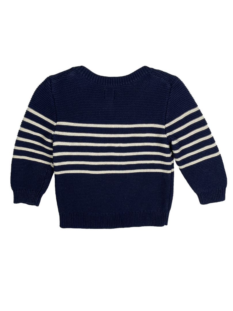 12-18 mo, babyGap, Blue, "Heart Breaker" fisherman knit sweater, white stripes
