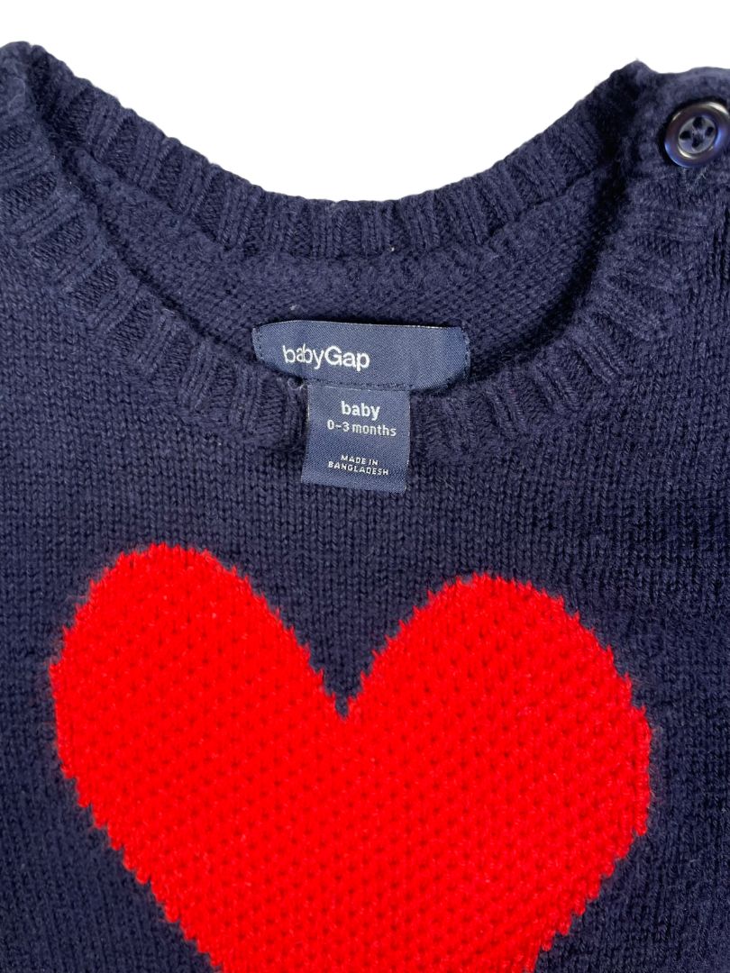 0-3 mo, babyGap, Blue, Long-sleeve sweater dress w/ large knitted heart