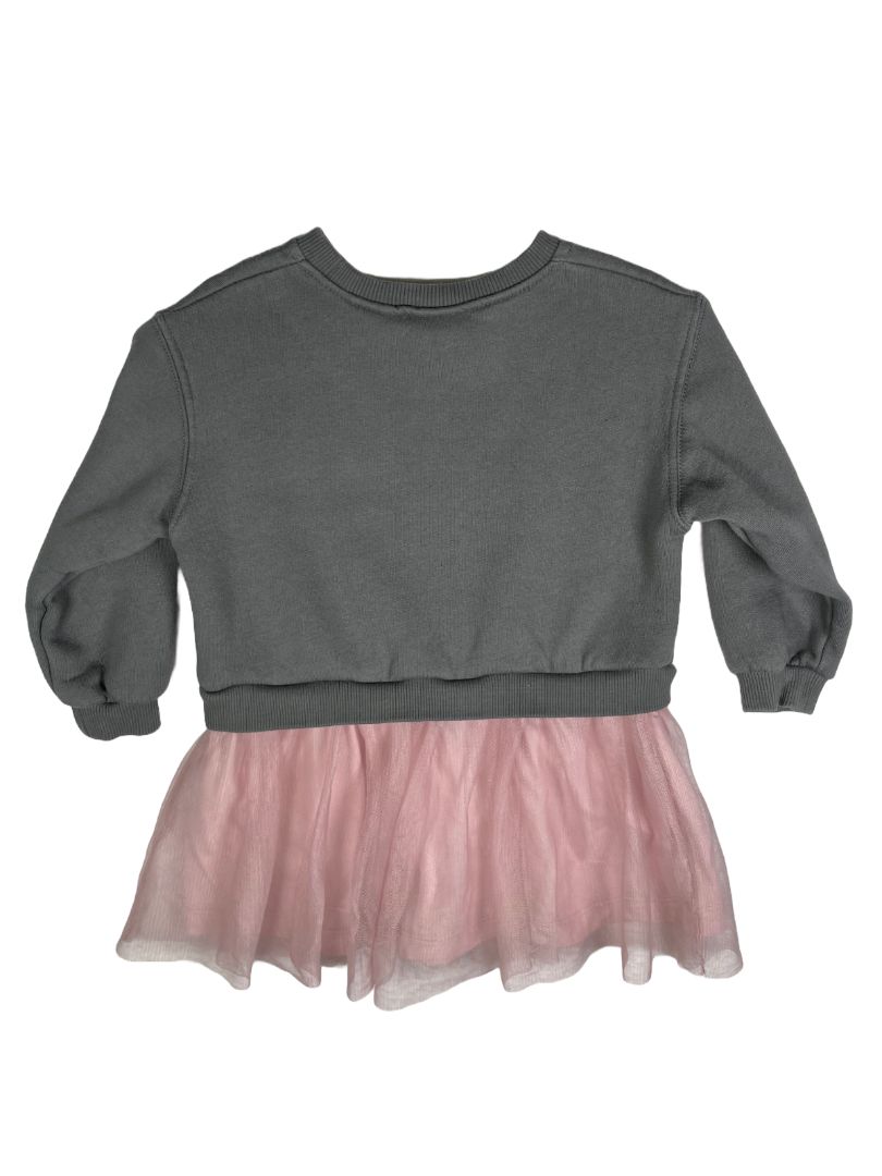 2-3, Zara, Grey, Barbie sweatshirt dress w/ pink tulle skirt