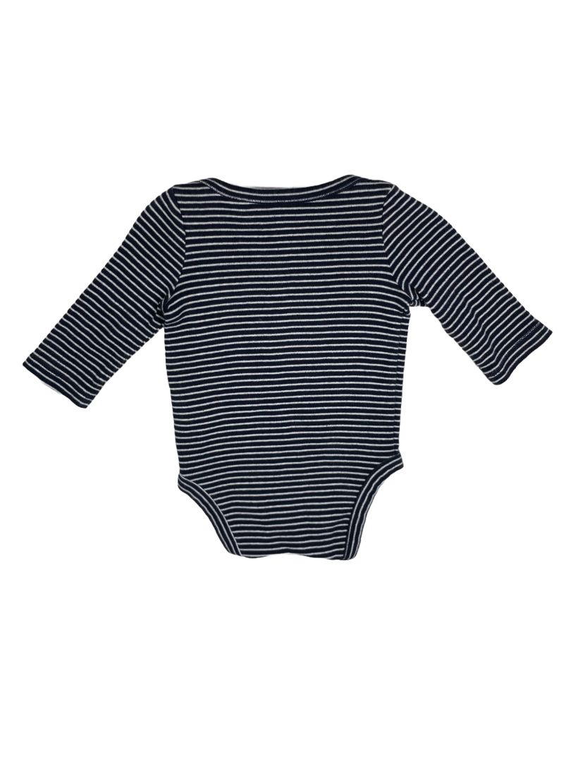 0-3 mo, babyGap, White, Navy striped long-sleeve bodysuit, blue embroidered bear