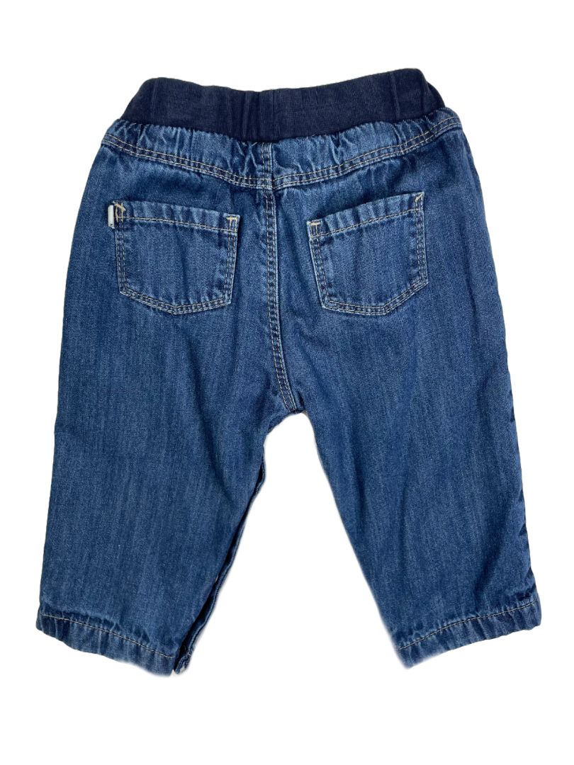 6 mo, Petit Bateau, Blue, Cotton-lined pull-on jeans, snap legs
