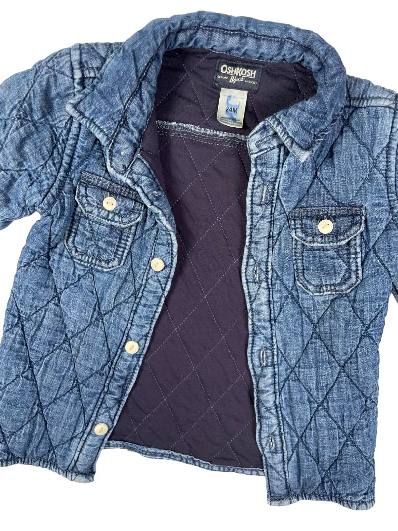 24 mo, OshKosh B'Gosh, Blue, Quilted chambray button-up jacket/shacket