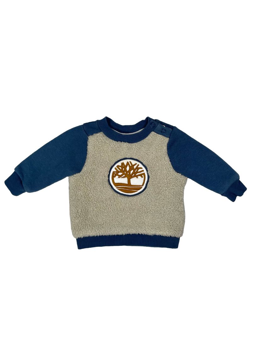 0-3 mo, Timberland, Blue, Sherpa front pullover sweatshirt, embroidered tree logo