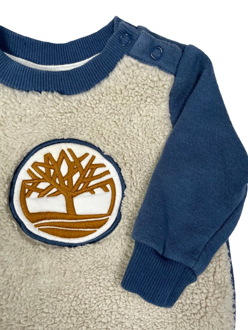 0-3 mo, Timberland, Blue, Sherpa front pullover sweatshirt, embroidered tree logo