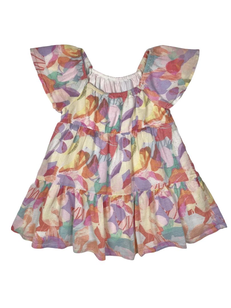 3/3T, babyGap, Pink, Gauzy flutter sleeve tiered abstract pastel floral dress