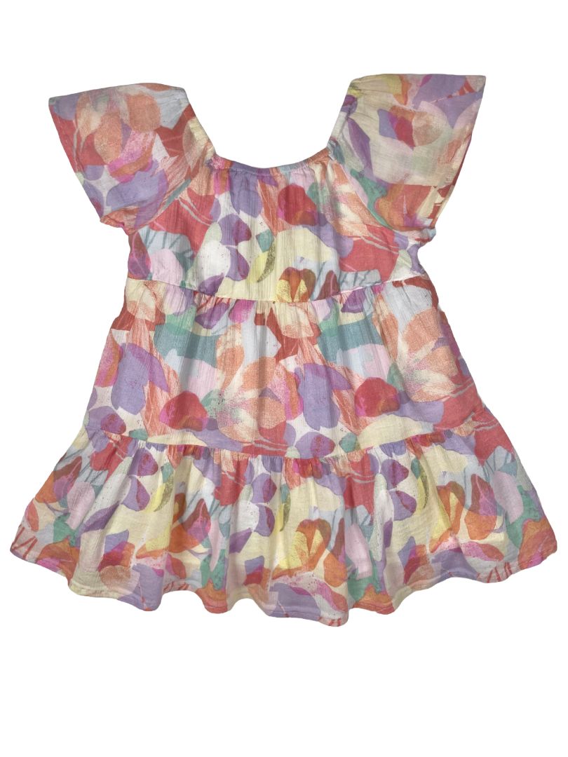 3/3T, babyGap, Pink, Gauzy flutter sleeve tiered abstract pastel floral dress