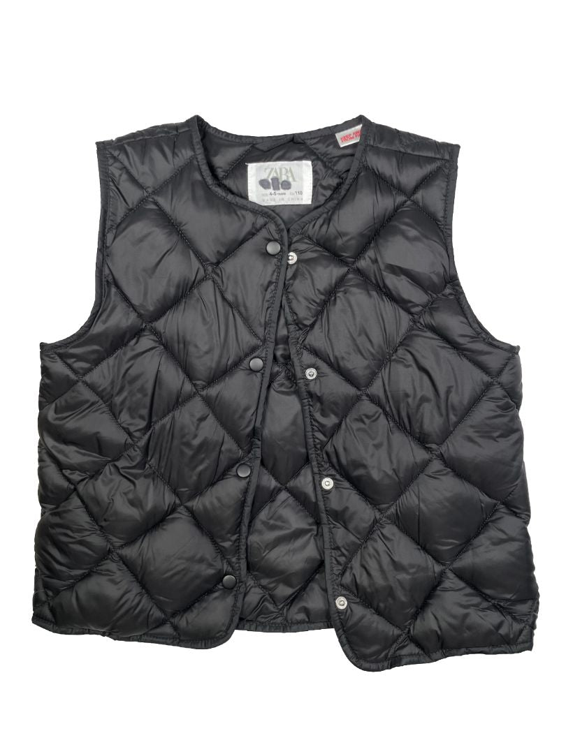 4-5, Zara, Black, Quilted puffer vest, snap-up