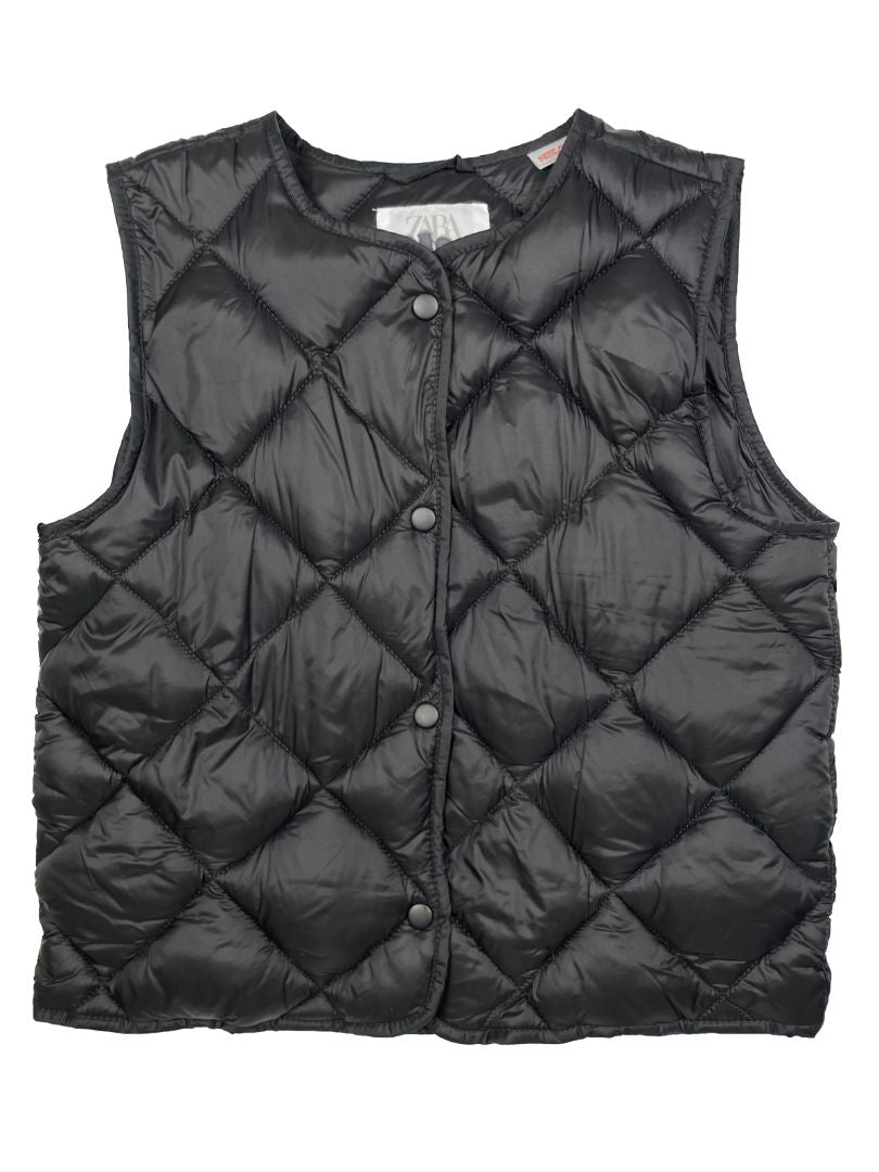 4-5, Zara, Black, Quilted puffer vest, snap-up