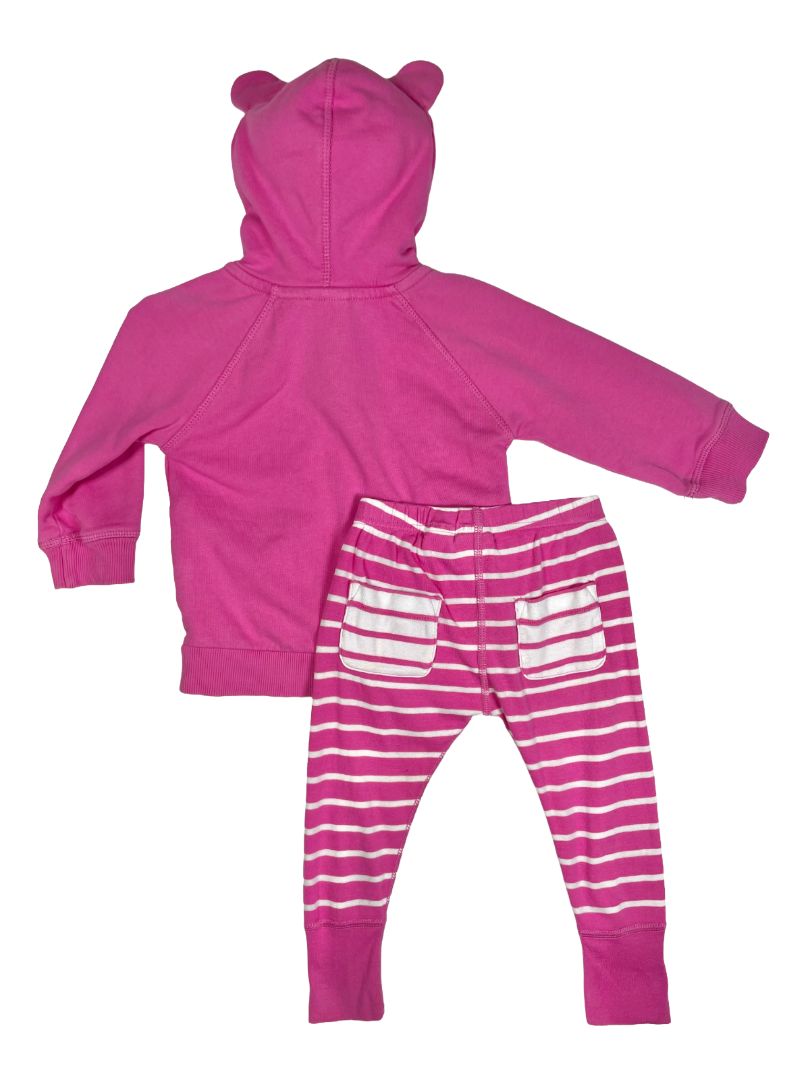 18-24 mo, Hanna Andersson, Pink, Zip-up hoodie with ears + striped leggings SET