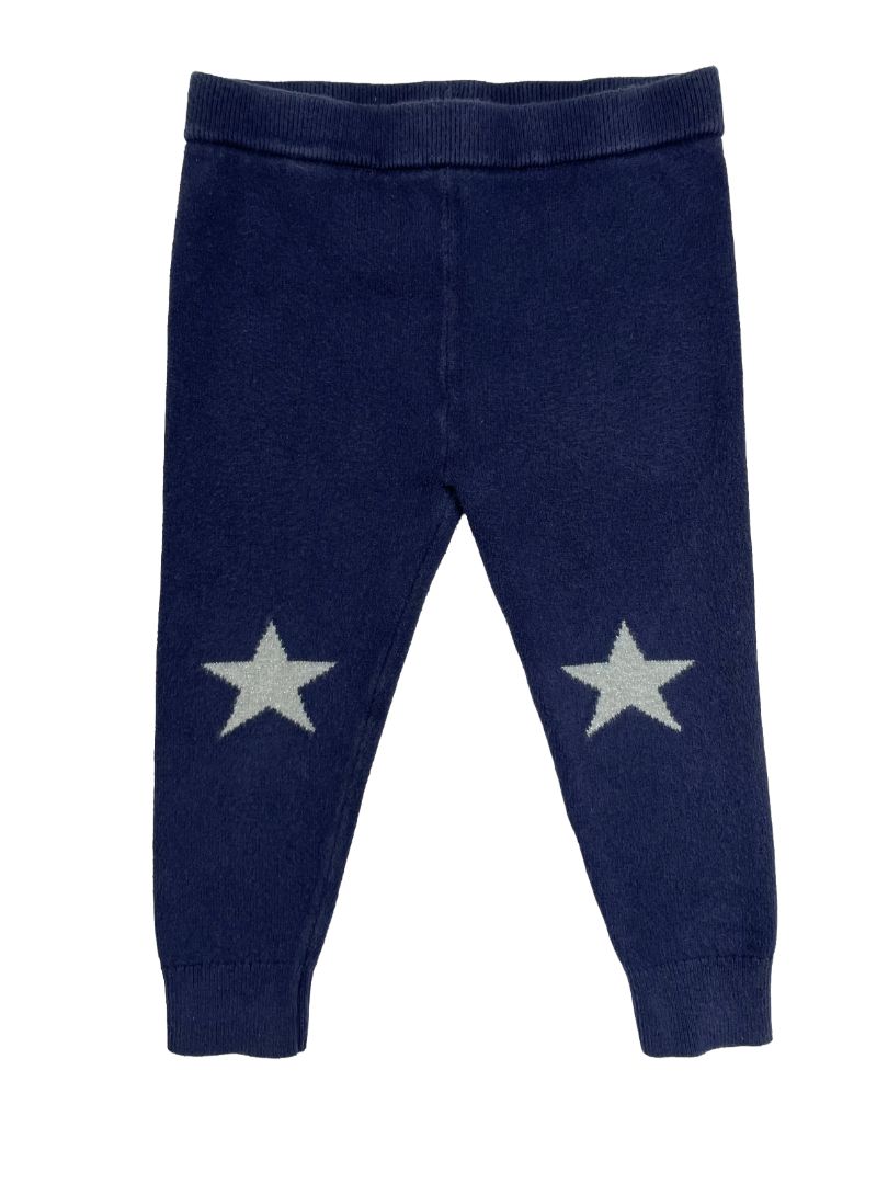 18-24 mo, babyGap, Blue, Knit pull-on leggings with sparkly silver stars on knees