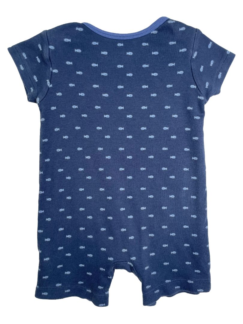 9-12 mo, Mothercare, Blue, Light blue fish print romper, pocket