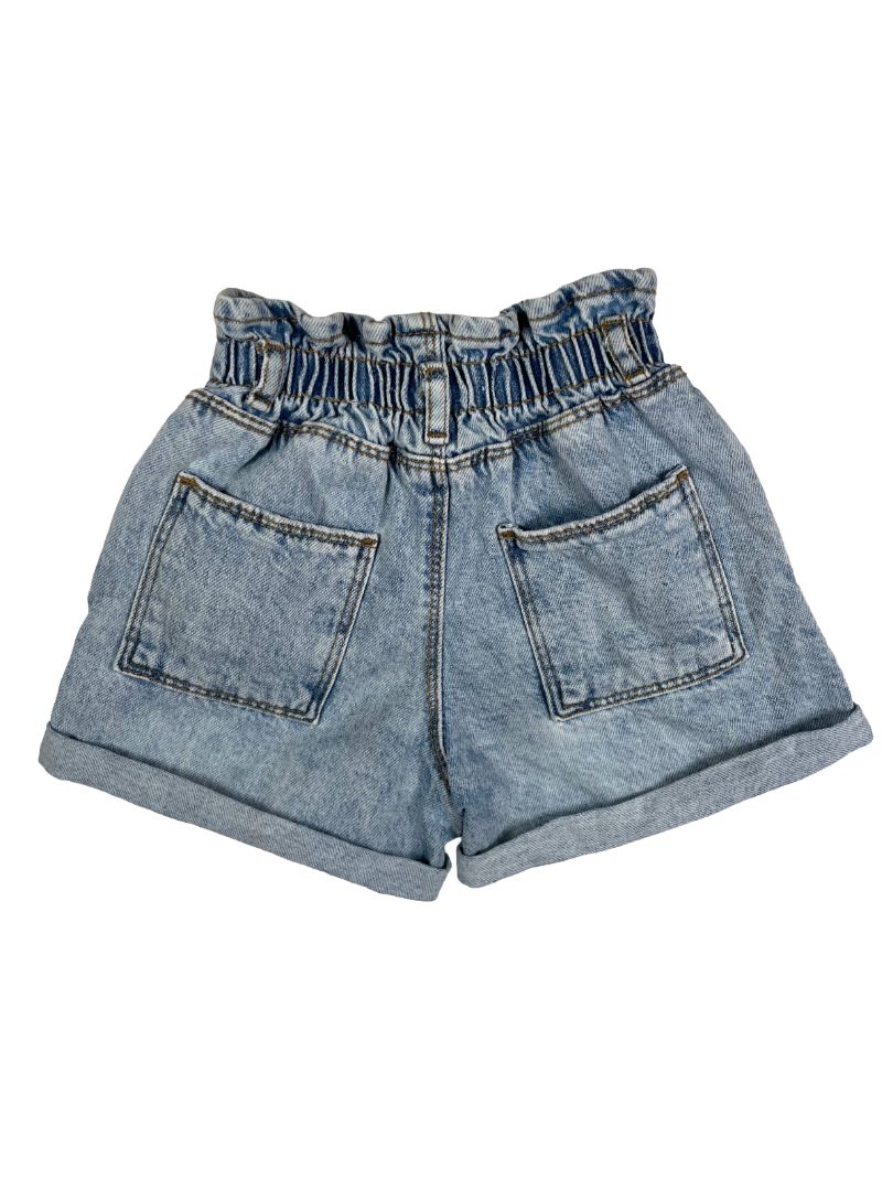 4-5, Zara, Blue, Mickey & Minnie Mouse paper bag denim shorts, elastic waist + zip/snap