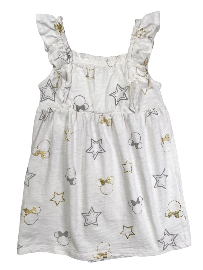 4/4T, babyGap, White, Ruffle strap Minnie Mouse and star print dress; grey, gold metallic