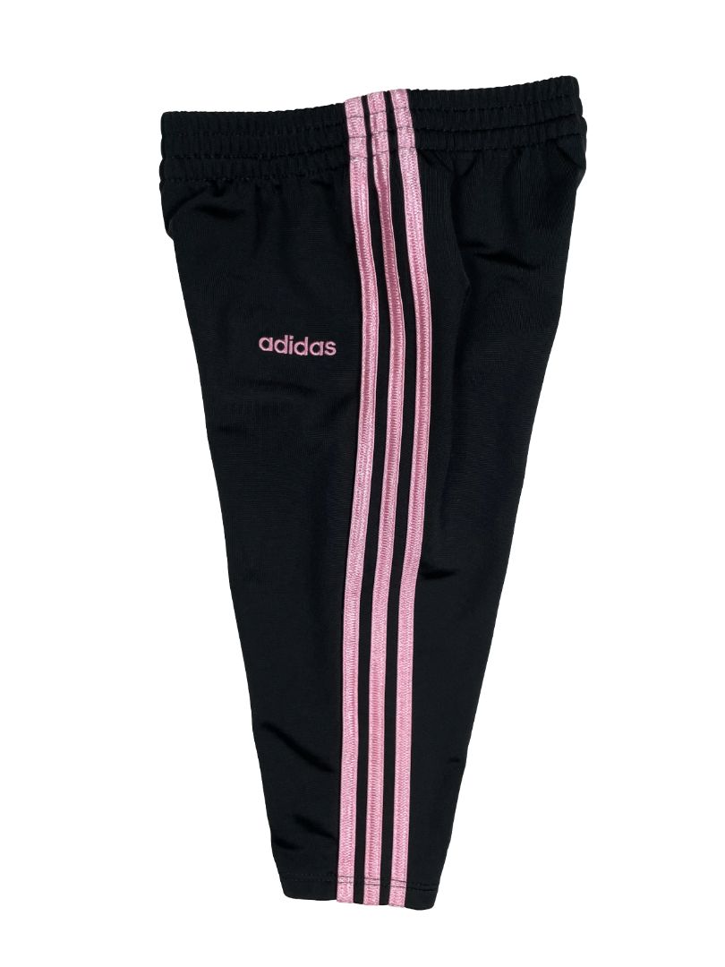 12 mo, Adidas, Black, Pull-on active pants, pink tri-stripes on sides