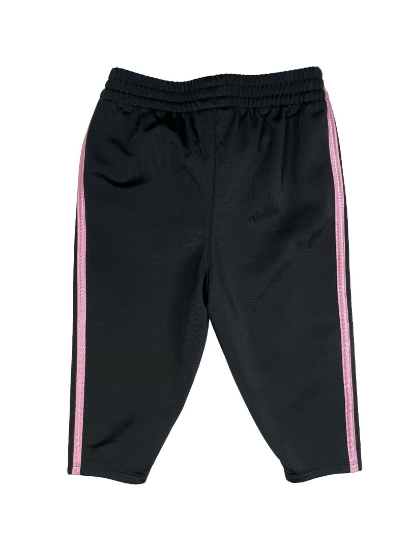 12 mo, Adidas, Black, Pull-on active pants, pink tri-stripes on sides