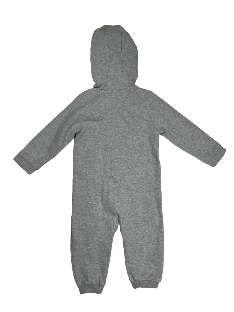 18 mo, Adidas, Grey, Hooded zip-up coverall, white logo and hood stripes