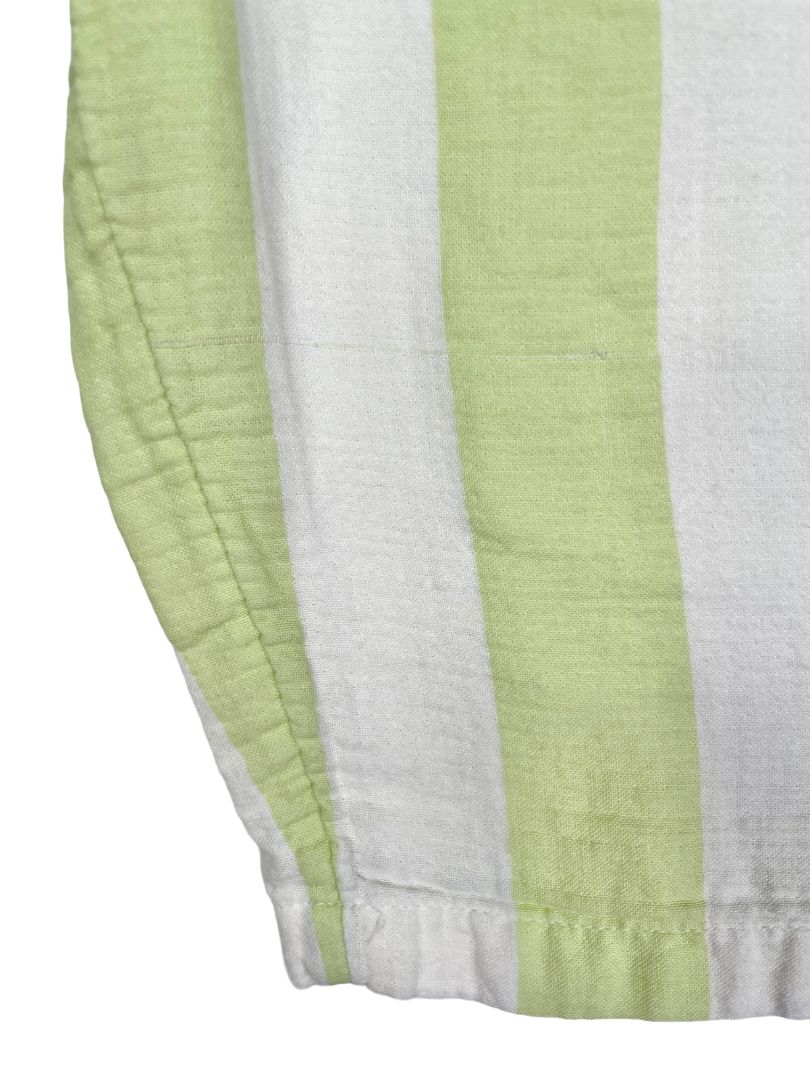 4/4T, Open Edit, Cream, Wide-leg green wide vertical striped pull-on jumpsuit, coral bow straps, pockets