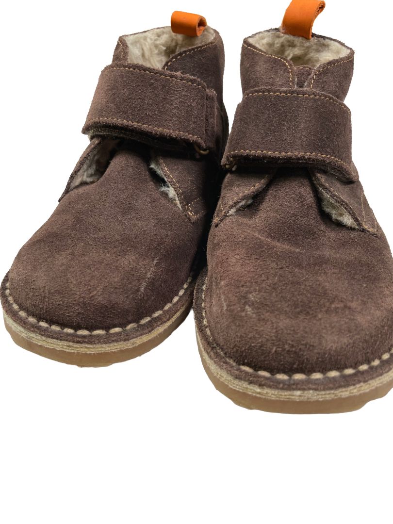 Size 13, Boden, Brown, Suede desert boots, cozy lined, velcro strap