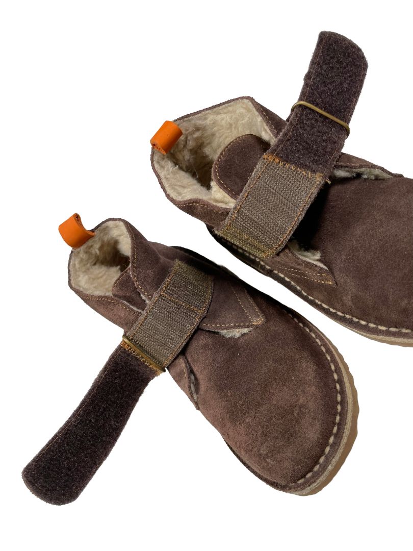 Size 13, Boden, Brown, Suede desert boots, cozy lined, velcro strap