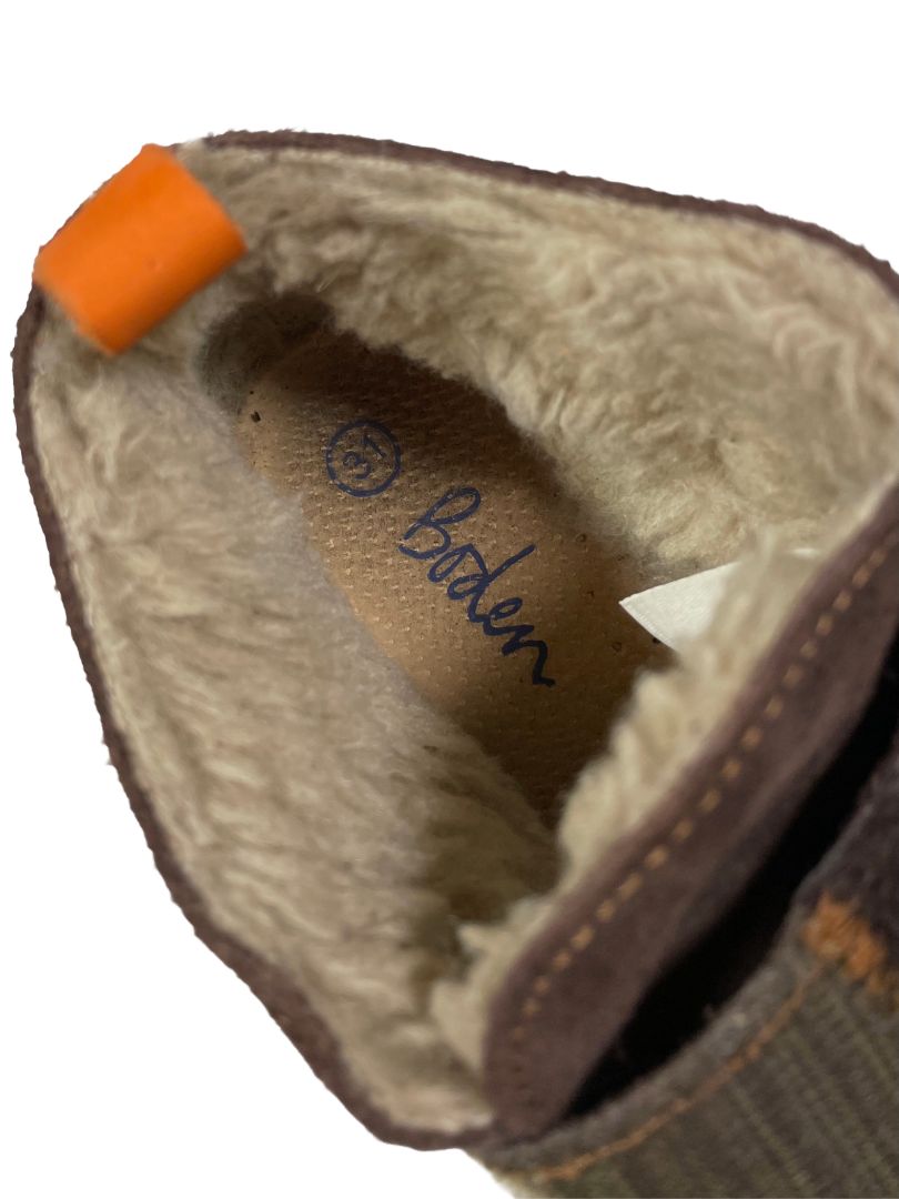 Size 13, Boden, Brown, Suede desert boots, cozy lined, velcro strap
