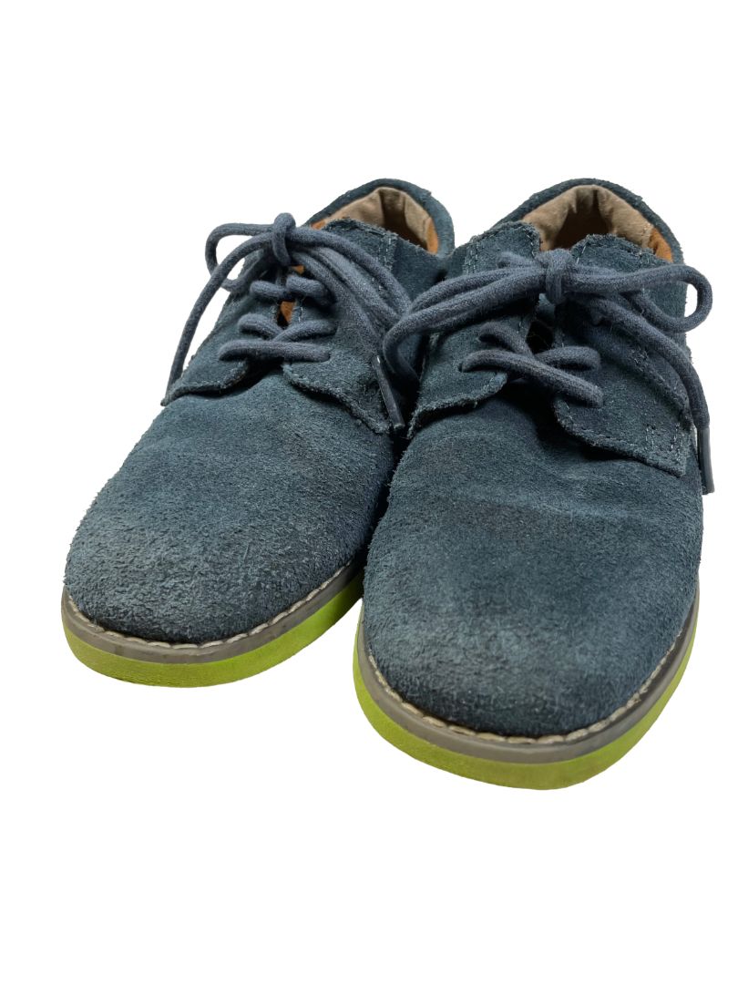 Size 12, Florsheim, Blue, Suede lace-up dress shoes, bright green soles