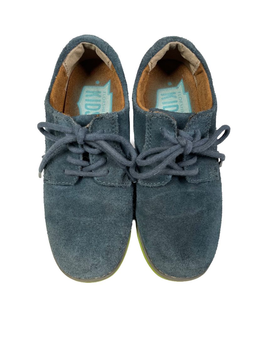 Size 12, Florsheim, Blue, Suede lace-up dress shoes, bright green soles