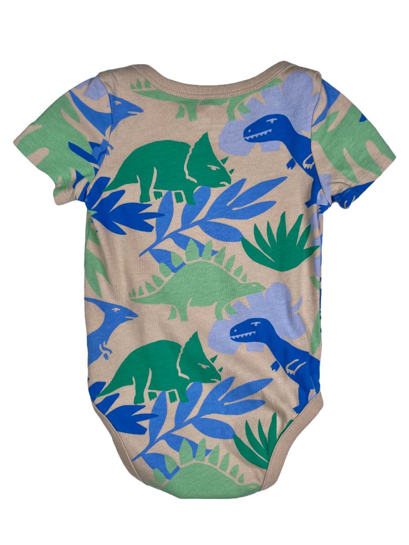 6-12 mo, babyGap, Brown, Dinosaur short-sleeve bodysuit, Green/Blue, pocket w/ bear
