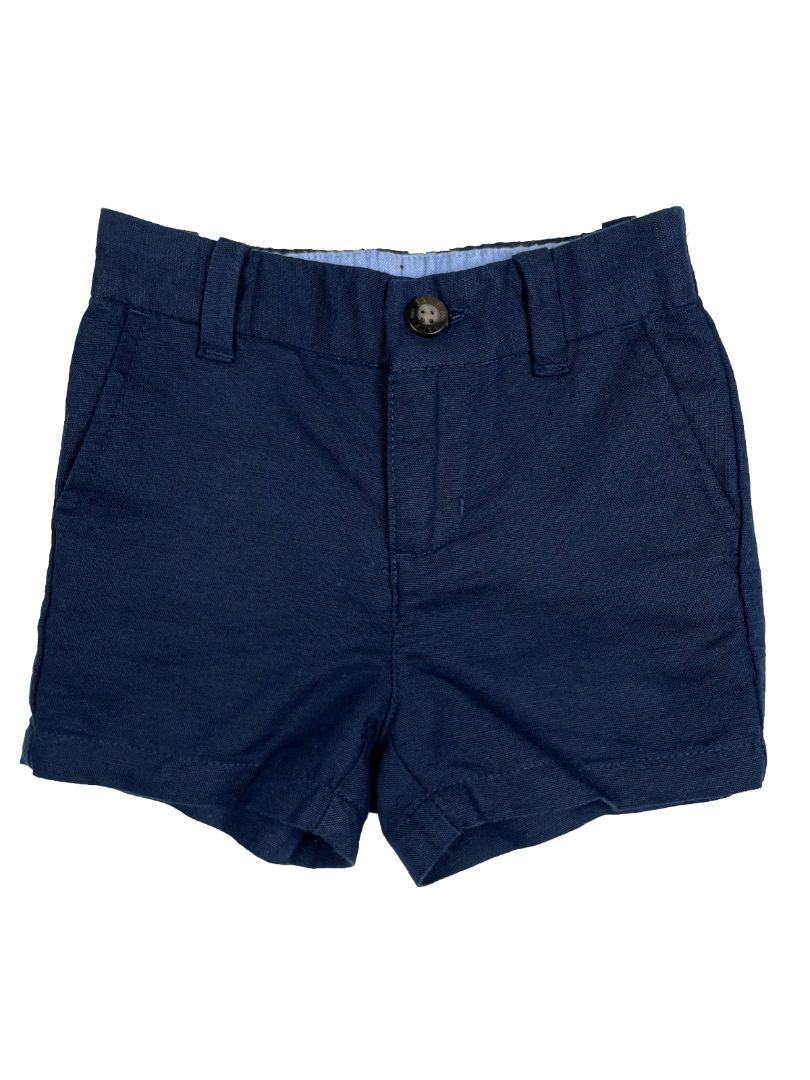 3-6 mo, Janie and Jack, Blue, Linen-cotton shorts, zip/button with elastic back