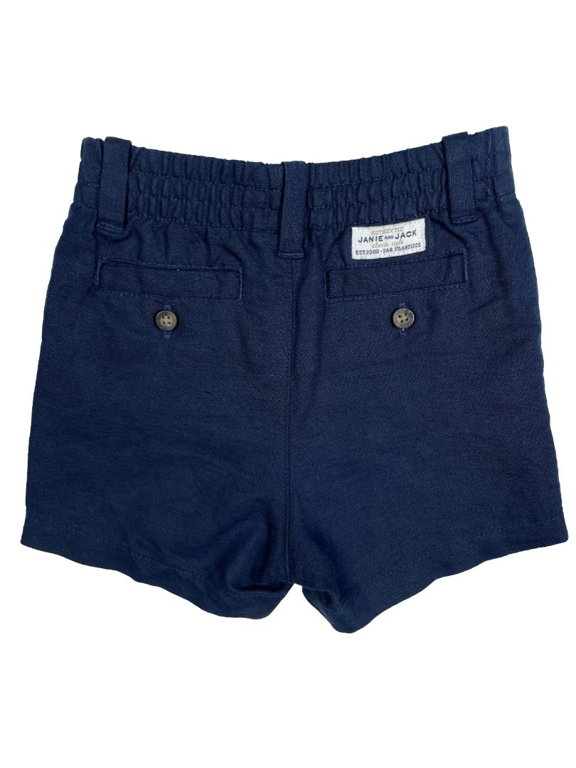 3-6 mo, Janie and Jack, Blue, Linen-cotton shorts, zip/button with elastic back
