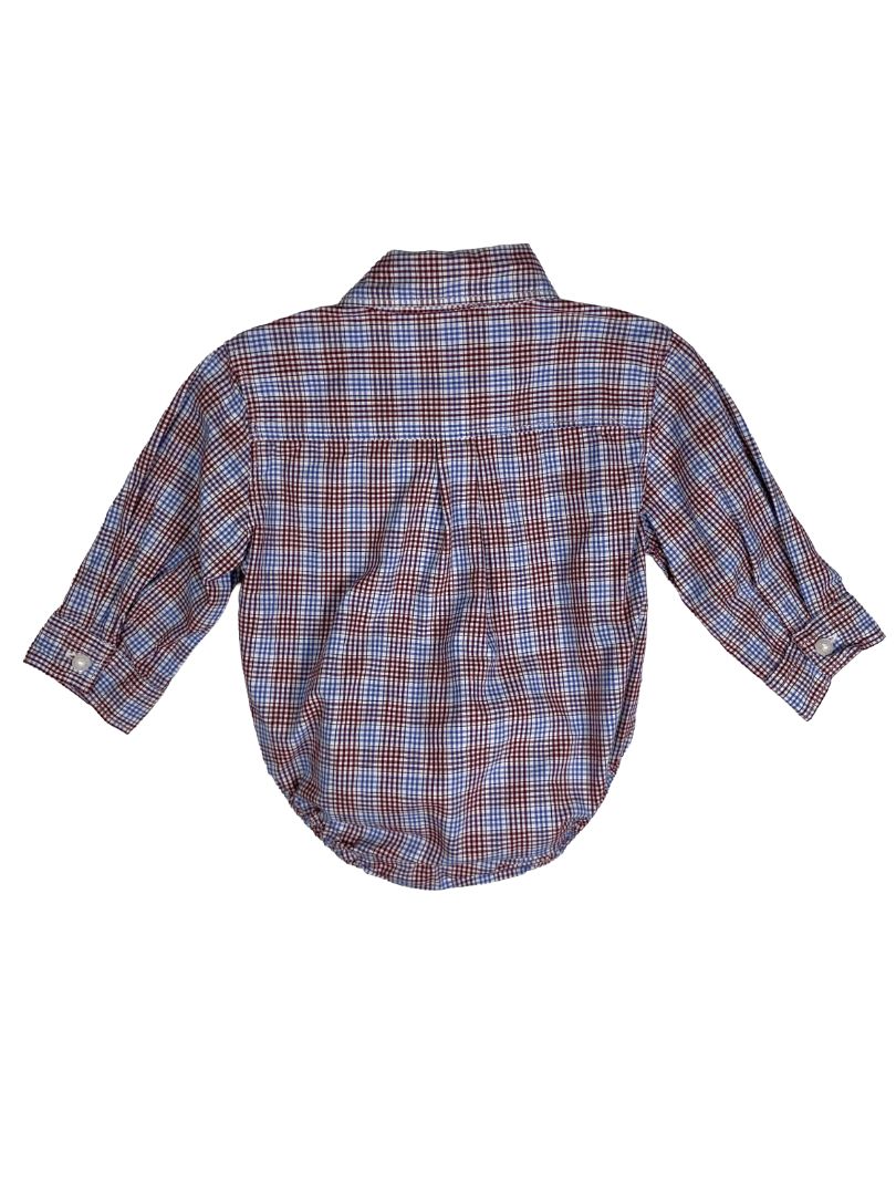 3-6 mo, Janie and Jack, Blue, Blue/red plaid long-sleeve button-up bodysuit
