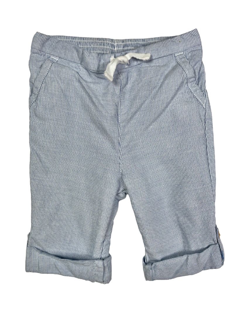 3-6 mo, Janie and Jack, Blue, Pull-on striped cotton pants, buttoned cuffs, decorative tie