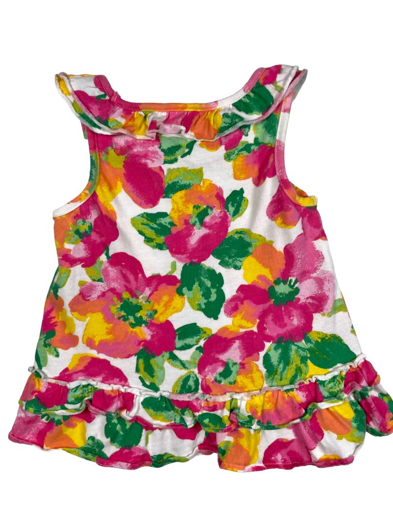 12 mo, First Impressions, White, Floral sleeveless dress, ruffles at collar and hem