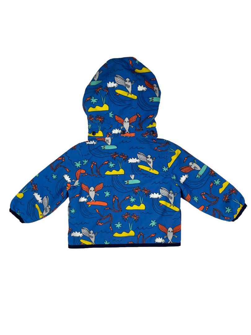 3-6 mo, Patagonia, Blue, Surfing fish zip-up lightweight jacket, removable hood