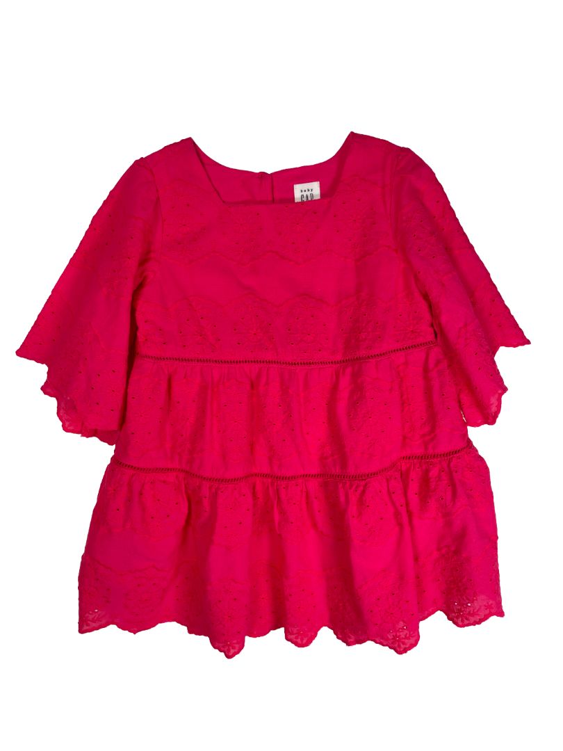 2/2T, babyGap, Pink, Bell sleeve tiered embroidered dress