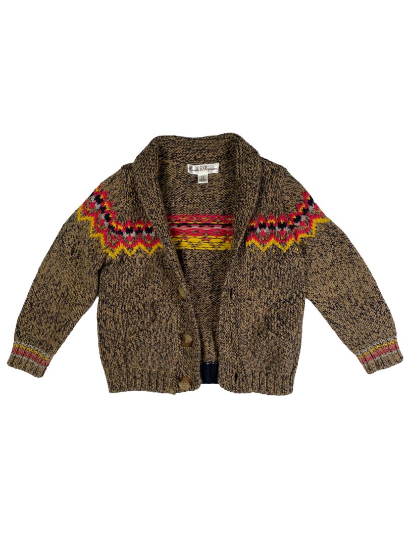 12 mo, Pearls & Popcorn, Brown, Knit shawl cardigan