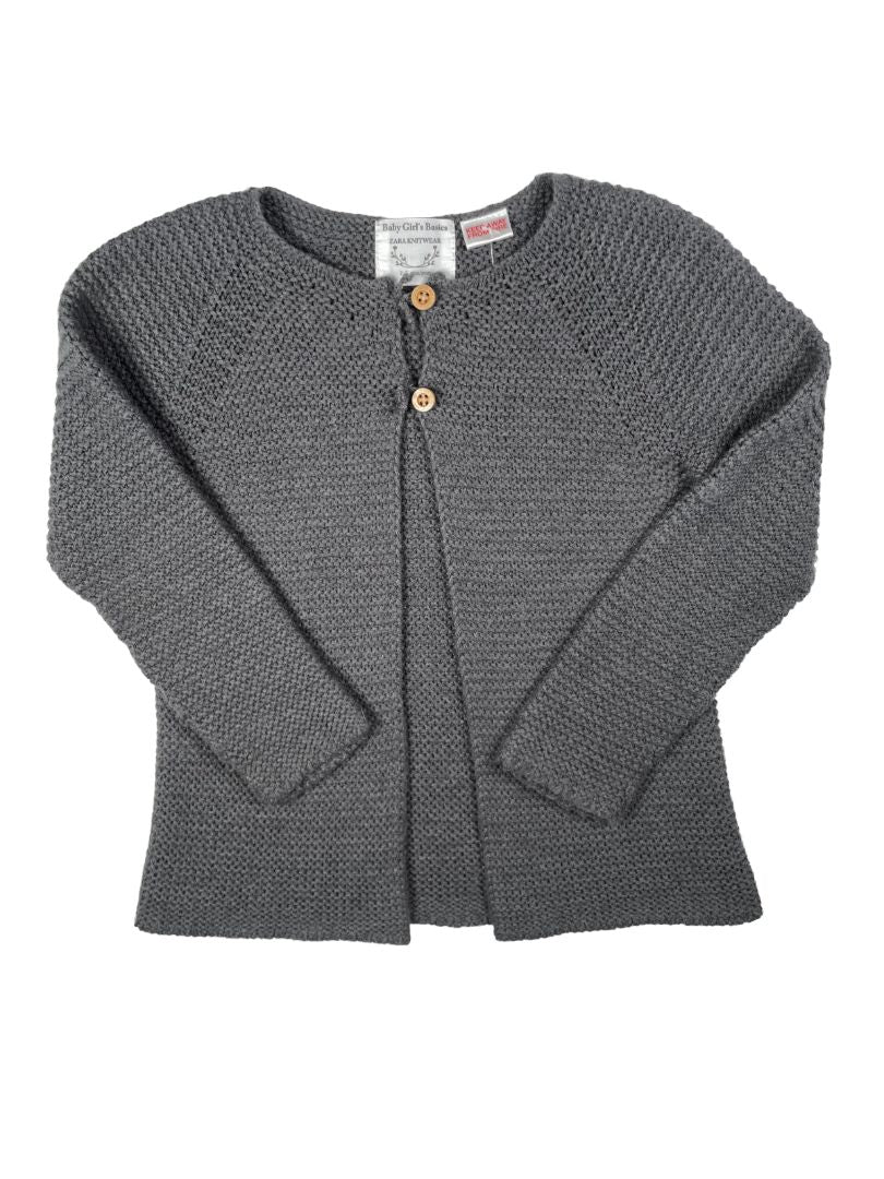 2-3, Zara, Grey, Knit open cardigan, two wooden buttons on top