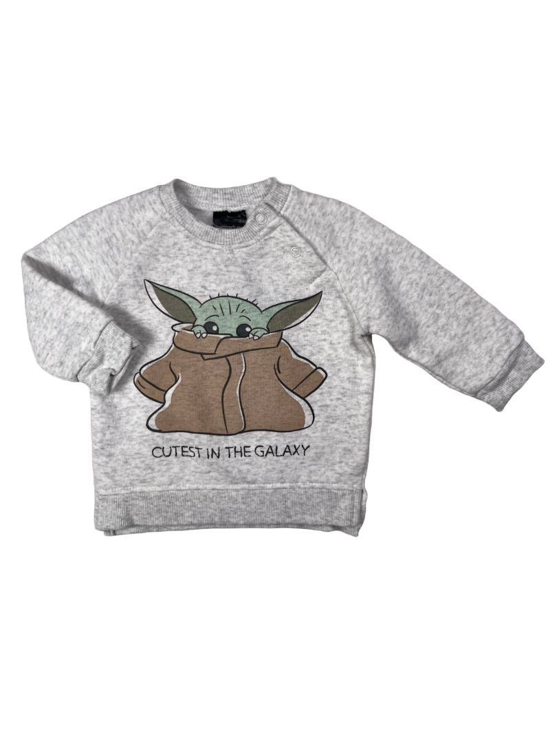 3-6 mo, Star Wars, Grey, Grogru "Cutest in the galaxy" fleece-lined sweatshirt, Baby Yoda