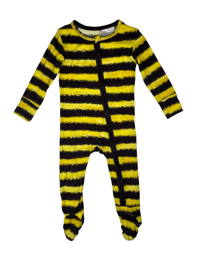 12-18 mo, Posh Peanut, Yellow, Bamboo bumblebee stripe 2-way zip footed pajamas